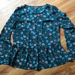 Beautiful floral print peplum LS blouse